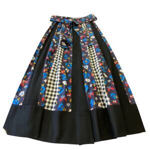 vintage CHESSA DAVIS Black Patchwork A-Line Skirt with Floral and Checkered